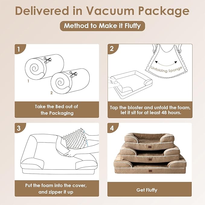 EHEYCIGA Orthopedic Dog Bed for Medium Dogs, Waterproof Memory Foam Medium Dog Beds with Sides, Non-Slip Bottom and Egg-Crate Foam Pet Couch Bed with Washable Removable Cover, Camel