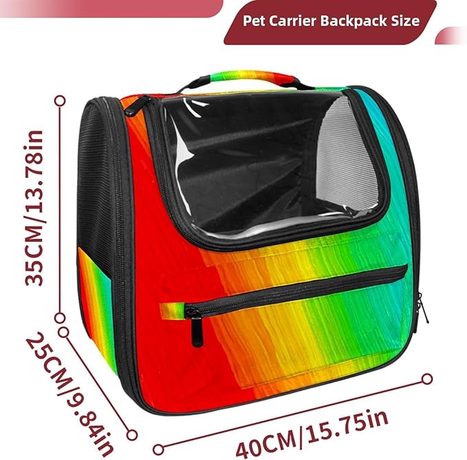 Rainbow Pet Travel Carrier | Ventilated Comfortable Design with Safety Features | Ideal for Small to Medium Sized Pets Cats, Dogs etc