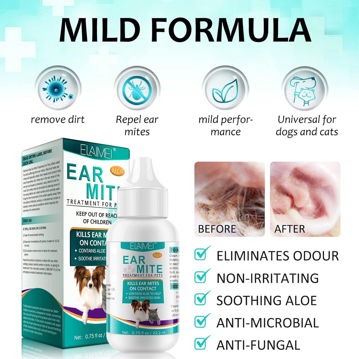 Ear Mite Treatment for Dogs 2PACK, Dog Ear Infection Treatment, Dog Ear Mite Treatment, Dog Ear Drops Alleviation Suffering from Ear Mites & Itching and Odours Stinky Stuff, Dogs Ear Care Solution