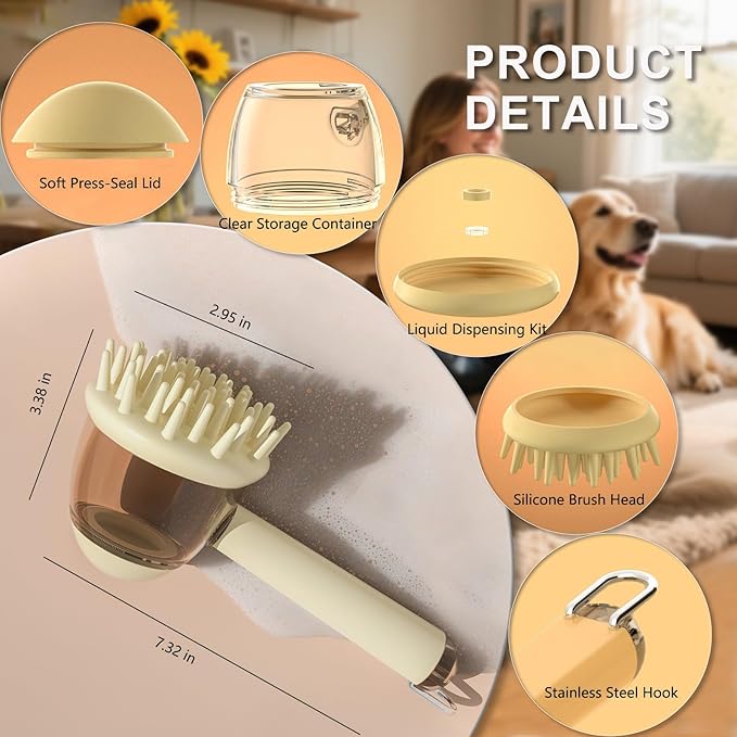 (4PCS) Pet Bath Brush,2025 New 2 in 1 Dog Bath Brush,Dog Shampoo Brush Bubble Maker,Bathing Dogs Grooming Massage Brush for Long & Short Haired Dogs & Cats,with Built-in Shampoo Dispenser(Blue)