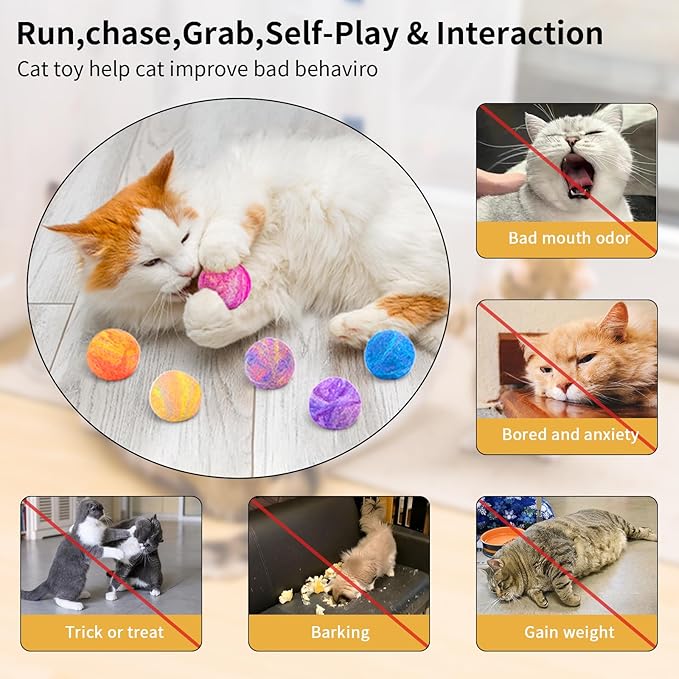 Retro Shaw Cat Toys Balls,Catnip Ball with Bell Inside,Wool Balls Toy with SilverVine Catnip Fill, Upgraded,Interactive Cat Nip Ball for Indoor Kitten Kitty 6 Pcs