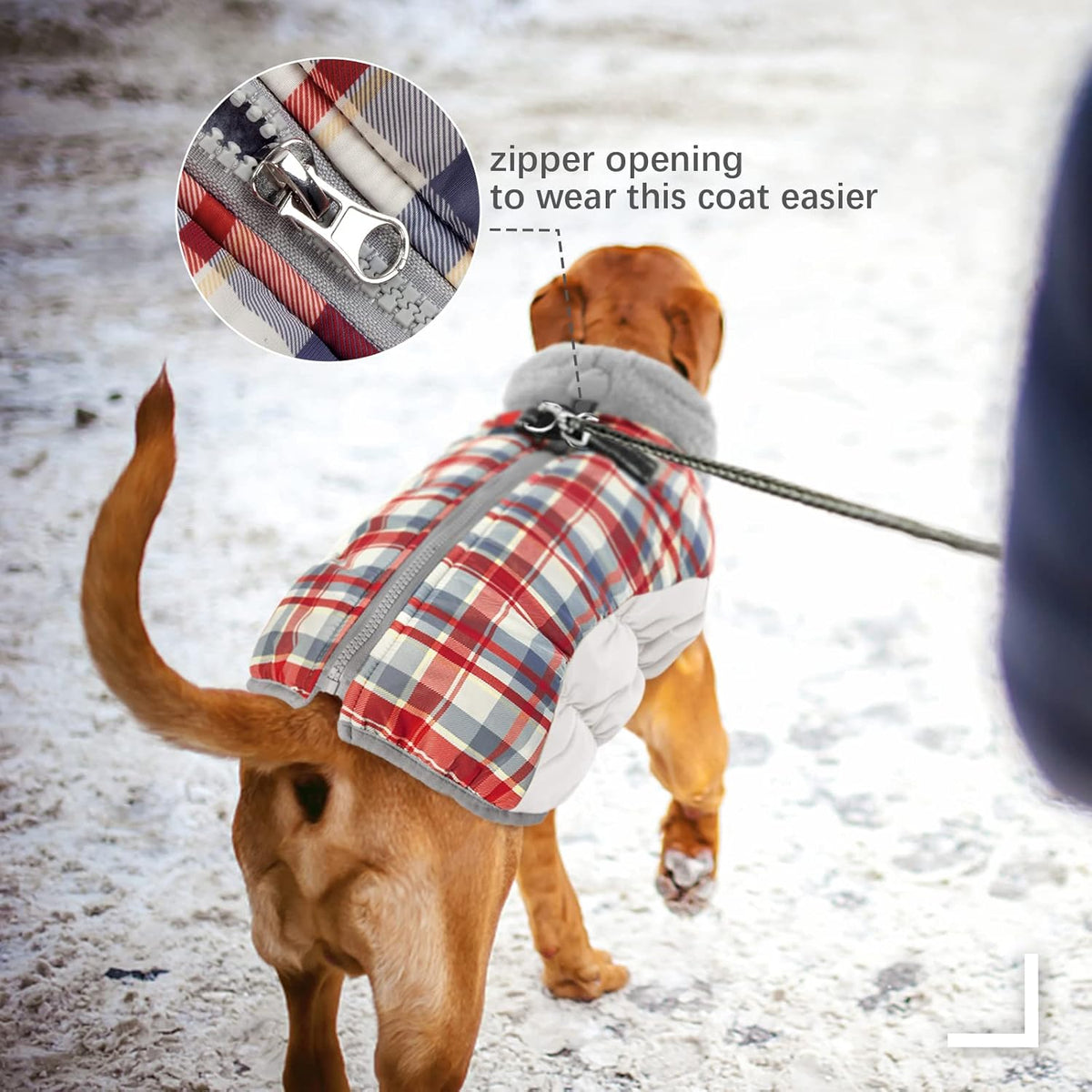 FUAMEY Dog Coat for Large Dogs,Waterproof Dog Winter Jacket with Harness Built in Puppy Cold Weather Coats Reflective Pet Vest with Zipper Warm Fleece Dogs Snowsuit Windproof Red Plaid XXXL