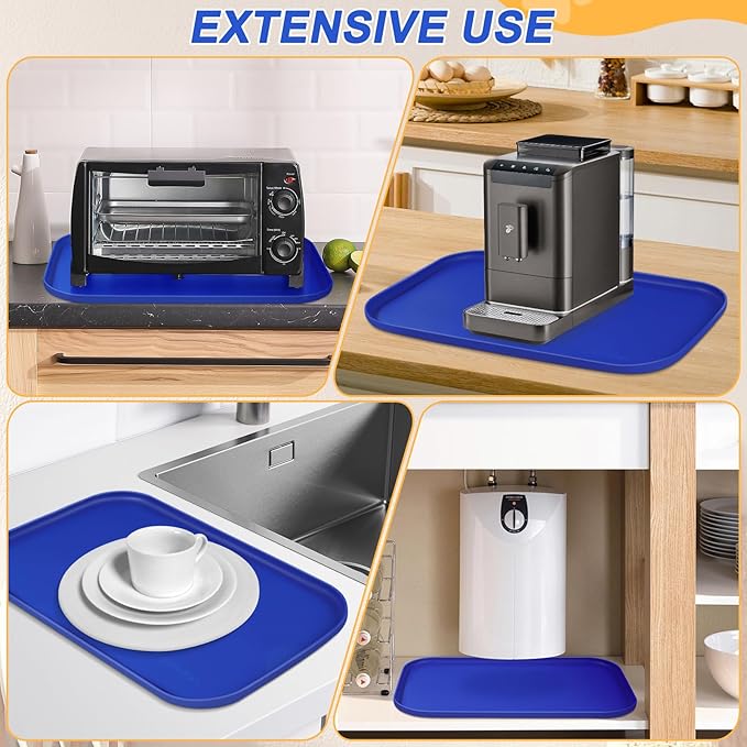 Silicone Pet Feeding Mat with Raised Edge for Food and Water, Dog Bowl Mats, Cat Bowls Placemat with High Lip for Floor Waterproof, Rubber Tray for Cats and Dogs 19 x 12 x0.7 Navy Blue
