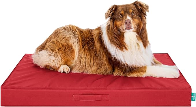 FurHaven Cooling Dog Bed – XL Foam Mattress for Joint Pain Relief, Waterproof Liner, Removable Washable Cover, Durable for Outdoor Use, Deluxe Grid Indoor/Outdoor Bed – Red, Jumbo