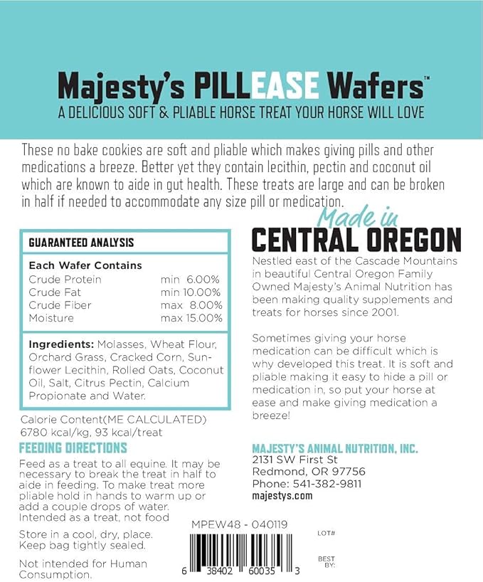 Majesty's PillEase Horse Treats | Pack of Two 48 Ounces Each |Makes Giving Medication Easy | Made in The USA | A Delicious Soft and Pliable No Bake Cookie Horse Treat
