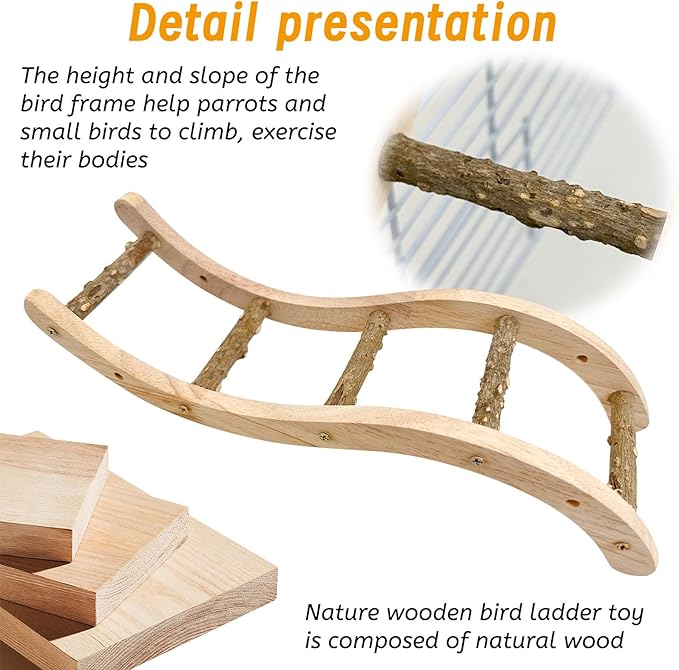 Hamiledyi Nature Wooden Bird Ladder Pet Parrots Climb Bridge Exercise Stands for Parakeet Climbing Chewing Bridge Bird Cage Accessories for Cockatiel Parakeet Lovebirds Budgie
