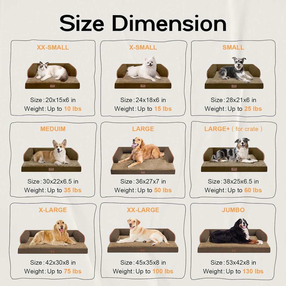 Extra Large Dog Bed-Orthopedic Waterproof XL Dog Bed for XLarge Extra Big Dogs - Foam Couch Sofa Washable with Removable Cover-Brown