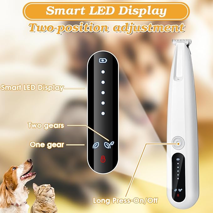 Palksky Dog Paw Trimmer, Upgraded 2 Speed Dog Grooming Kit with LED Display, Type-C Rechargeable Waterproof Paw Trimmer, Cordless Hair Shaver for Paws, Ears, Face, Rump and Eyes