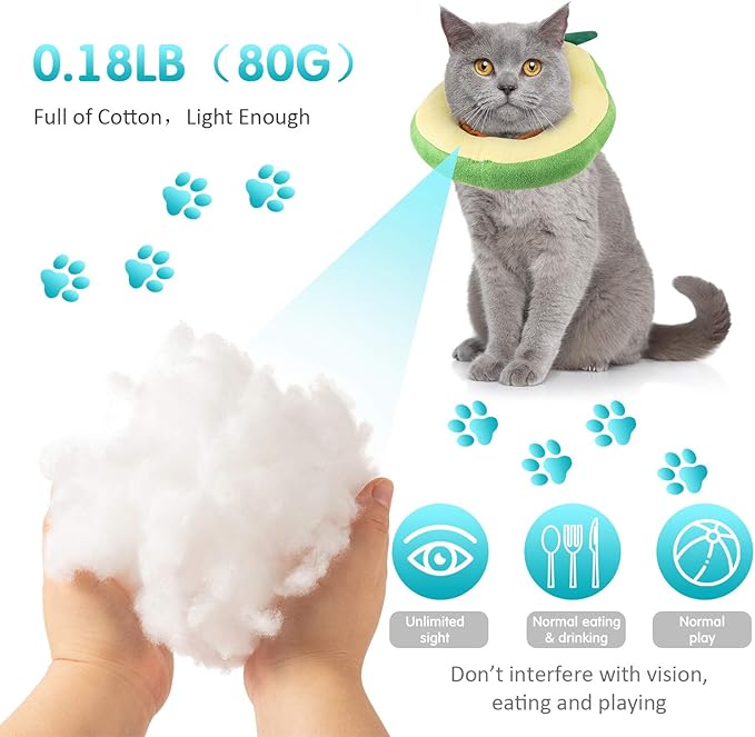 Frienda 2 Pieces Adjustable Cat Cone, Cat Recovery Collar, Kitten Cones After Surgery Pet Neck Strap Elizabethan Donut Toast Neck Cone Collar with Edge for Kitten