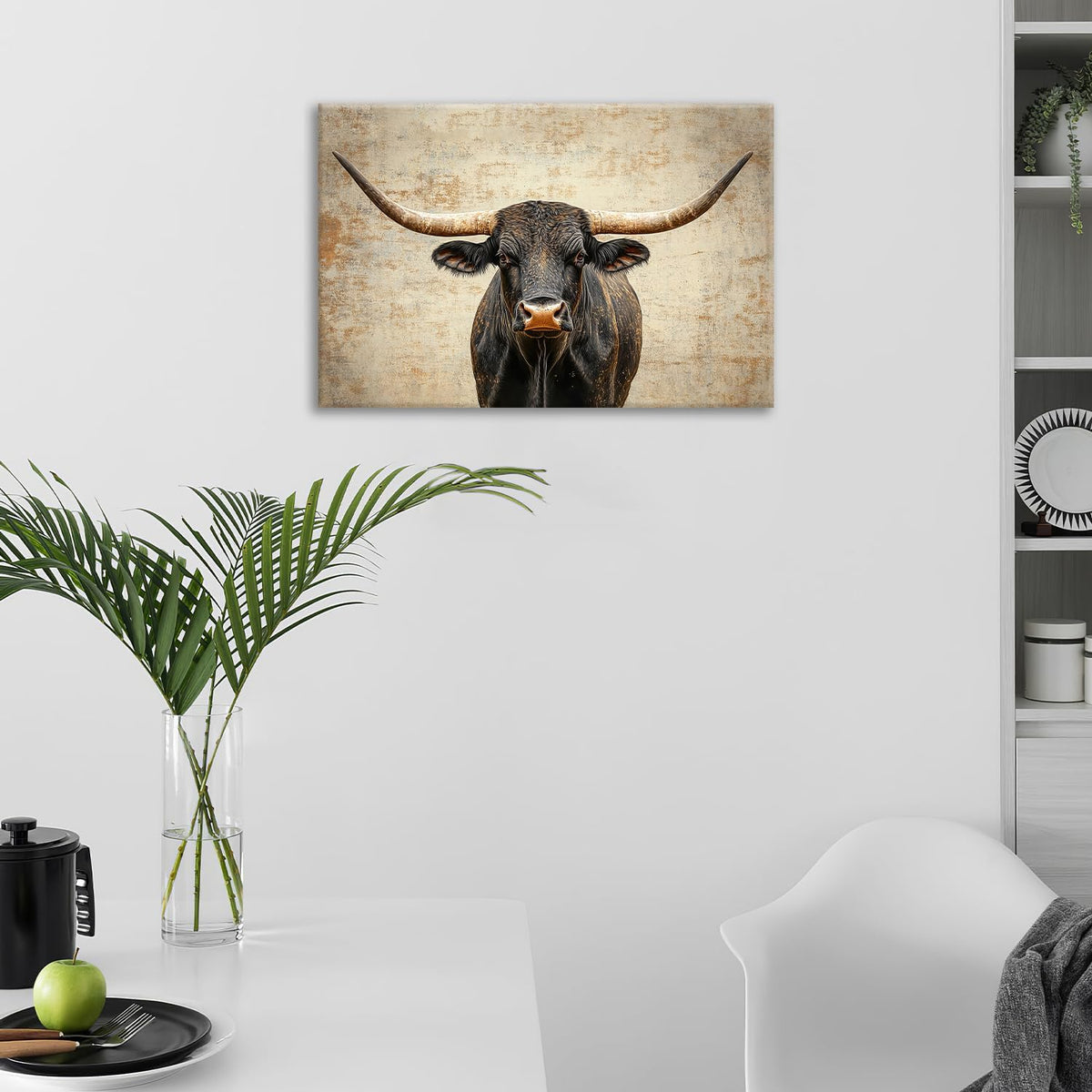 Rustic Highland Cow Pictures Wall Art, Farmhouse Longhorn Bull Bathroom Wall Decor Black Cow Framed Painting Canvas Artwork for Bathroom Bedroom Living Room Decorations 24"L x 16"W