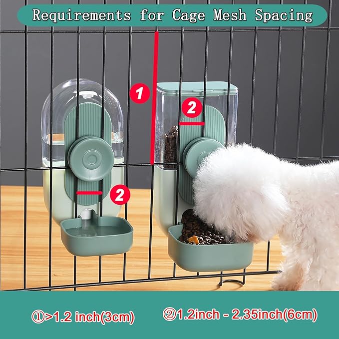 Hanging Automatic Food and Water Dispenser, Gravity Rabbit Feeder Set, Cage Cat and Bunny Food Bowl (Cage Grid Spacing Over 1.2'')