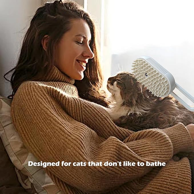 Cat Steam Brushes for Shedding, 4 in 1 Rechargeable Steam Cat Brush for Indoor Cats & Dogs, Grooming Comb with Spray