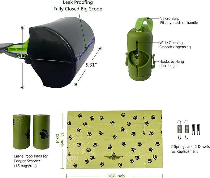 32" Pooper Scooper for Large Medium Small Dogs with Bag Attachment, Extra Long Handle Heavy Duty with 30 Dog Poop Bags & 1 Dispenser Poop Scoop, Foldable Dog Poop Picker Upper for Yard