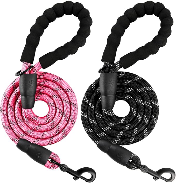 BARKBAY Dog Leashes for Large Dogs Heavy Duty Dog Leash 2 Pack 5 FT with Comfortable Padded Handle Highly Reflective Threads for Medium Large Dogs Walking Training Running (5FT-1/2,Pink+Black)