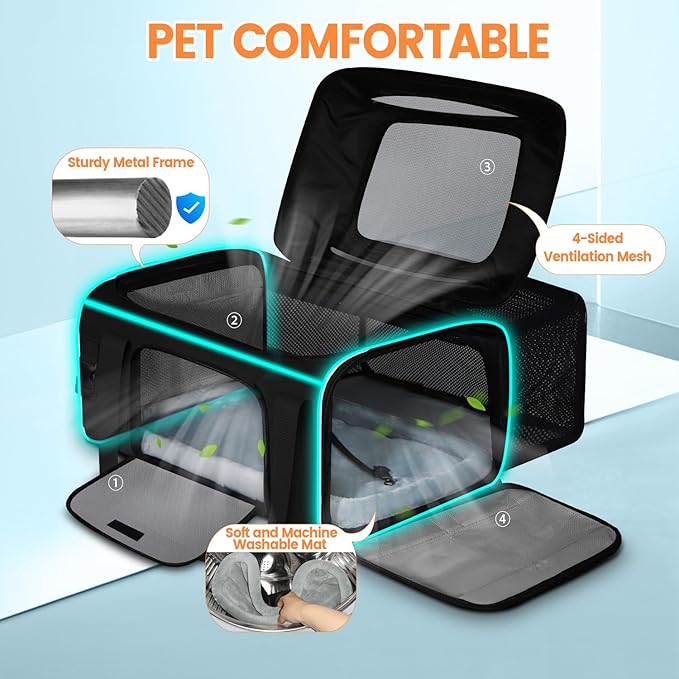Petskd Top and Side Expandable Pet Carrier 19x13x9 Inches Southwest Allegiant Airlines Approved, Soft-Sided Carrier for Small Dog Under 12 lbs and Large Cat Under 15 lbs(Black)