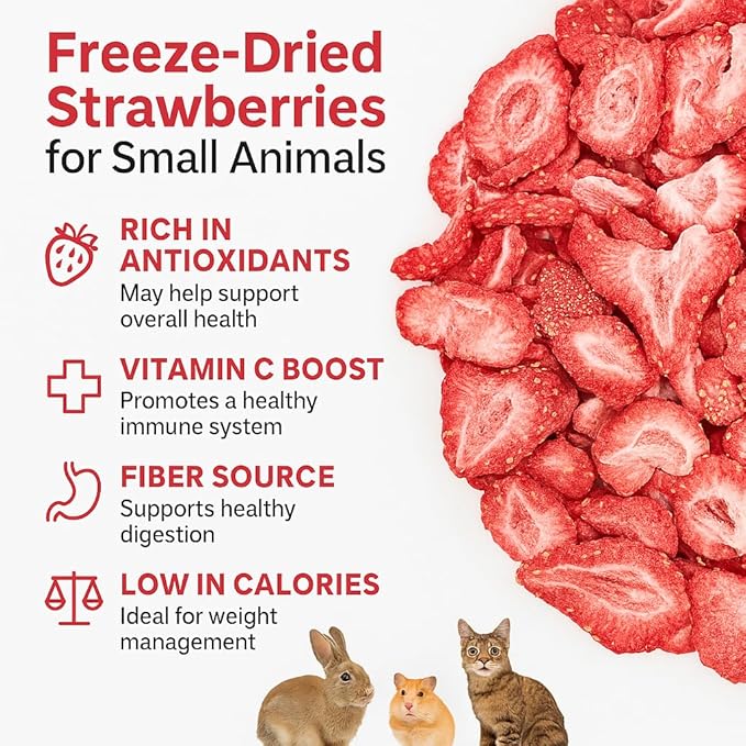 hotspot pets Freeze Dried Strawberry Treats for Small Animals, Cats & Dogs - Reasealable 1lb Big Bag Single Ingredient All Natural- Perfect for Training, Small Reward or Snack