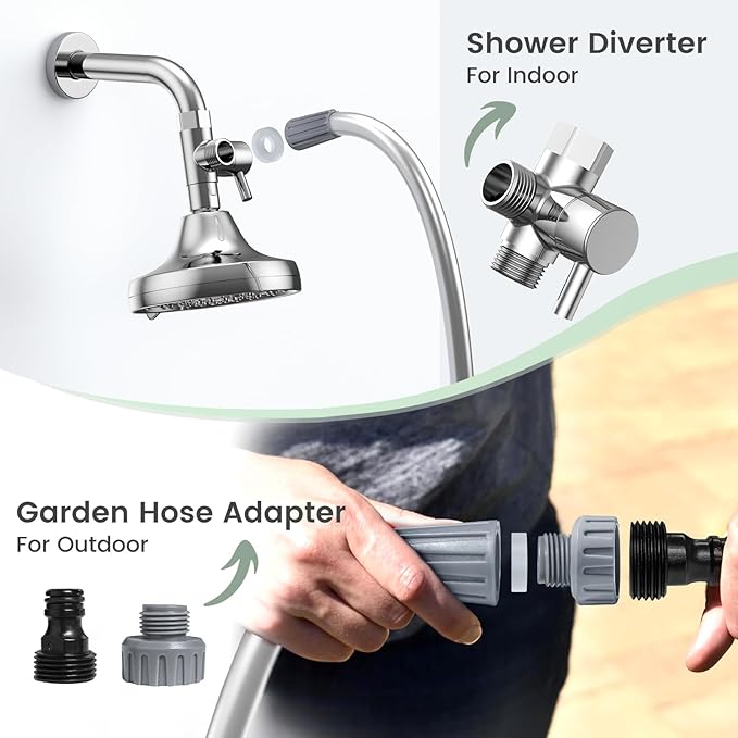 Dog Shower Attachment, Pet Shower Head for Fast and Easy Bathing and Cleaning, Dog Shower Wand With Metal T-Diverter, 8-Foot Hose T-Diverter Adapter For Indoor and Outdoor