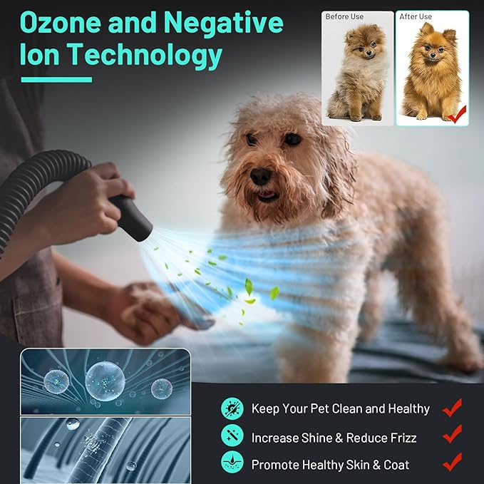 Dog Dryer High Velocity Dog Hair Dryer with 4 Nozzles 5.2HP/3800W (Professional Super Cyclone), Stepless Adjustable Speed Temperature Dogs Grooming Blow Dryer with Heater for Pets Hair Dryer, White