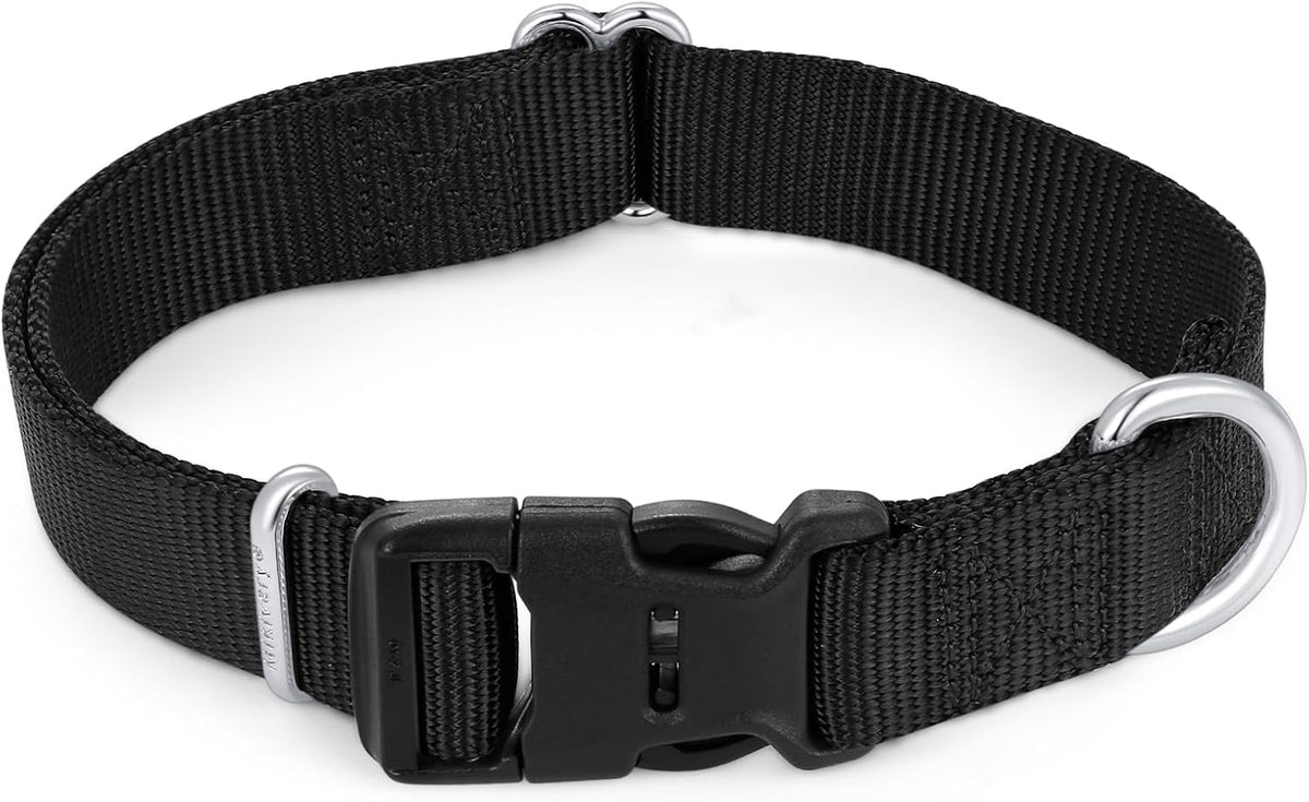 Mikivery Nylon Dog Collar with Quick Release Buckle Soft Adjustable Sturdy for Small Medium Large Dogs Black,M