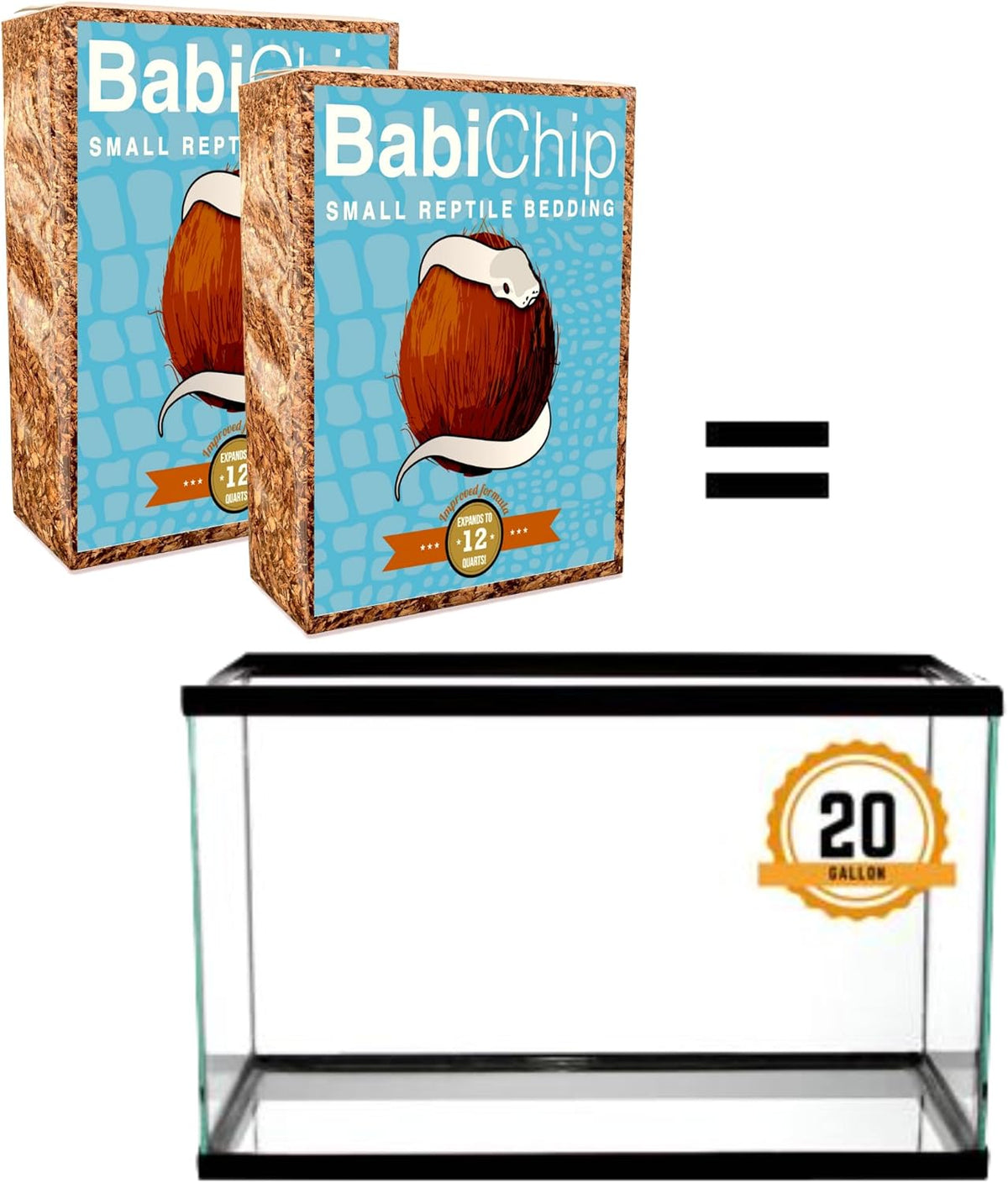 BabiChip Coconut Chip Substrate for Reptiles 2 Pack of 12 Quart Loose Small Sized Coco Husk Chip Bedding for Ball Pythons, Snakes, Tortoises, Geckos, Frogs, or Lizard Terrarium Tanks