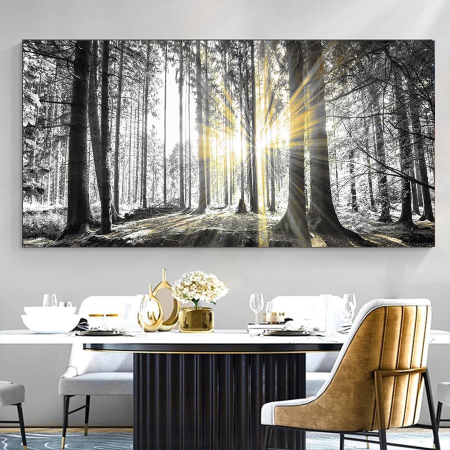 Yxbhhym-Bedroom Wall Art Decor for Living Room Large Canvas Prints Art Black and White Forest Wall Art Trees Picture Landscape Artwork for Wall Nature Scenery Poster Painting Office Decorations