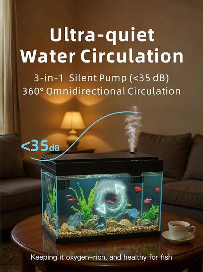 BARKBUDDY Fish Tank 2.5 Gallon Aquarium Kit, Self Cleaning Fish Tank, 7-Color Light 3-in-1 Quiet Pump Betta Fish Tank, Gold Fish Aquarium Starter Kit with Filter for Home, Office Corner