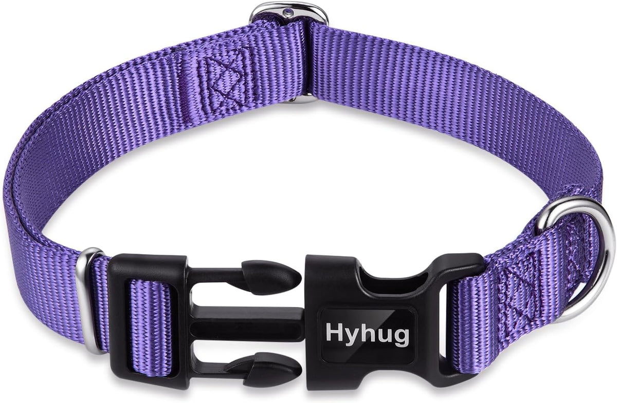 Hyhug Pets Solid Color Classic Regular Heavy Duty Basic Collar for Large Dogs, Unique Design Adjustment Triglide Slide (Buckle) Can Attached Name Tag Accessories. (Large, Ultra Violet)
