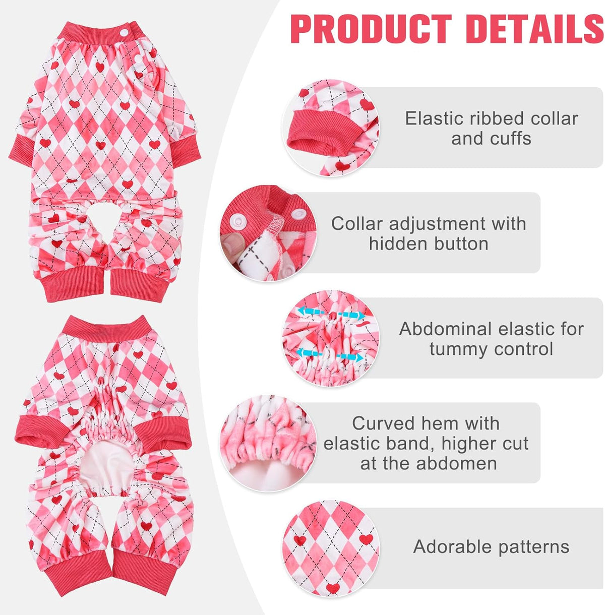 BEAUTYZOO Dog Pajamas Large Sized Dog, Summer Doggie Pajamas for Boy Girl, Soft Strechy Cotton Puppy Pjs Jammies Onesies for Men Women, Pet Jumpsuit Body Suit Cat Apparel Clothes, Pink Heart XL