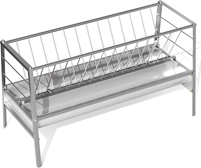 92 Gallon Goat Hay Feeder, 33.4" Height 60" Length Goat Feeder, Hay Rack Galvanized Steel Hay and Grain in One, Ease of Assembly, Hand-Powered Feeding Station for Goats, Sheep, Horses, Silver