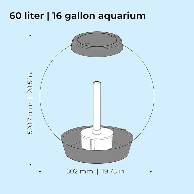 biOrb Classic 60 Acrylic 16-Gallon Aquarium with White LED Lights Modern Tank for Tabletop Display, Silver