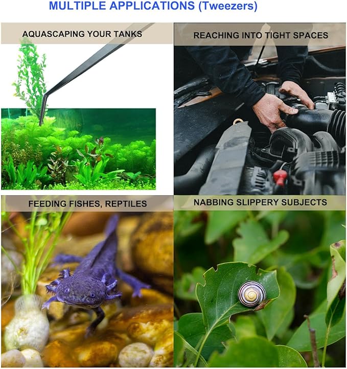 Aquarium Aquascape Tools Kit + Brush - 15 inch Stainless Steel Aquatic Tweezers/Feeding Tongs, Scissors, Spatula, Algae Scraper, Rake for Fish Tank Cleaning Scrubbing, Trimming, Terrarium Supplies
