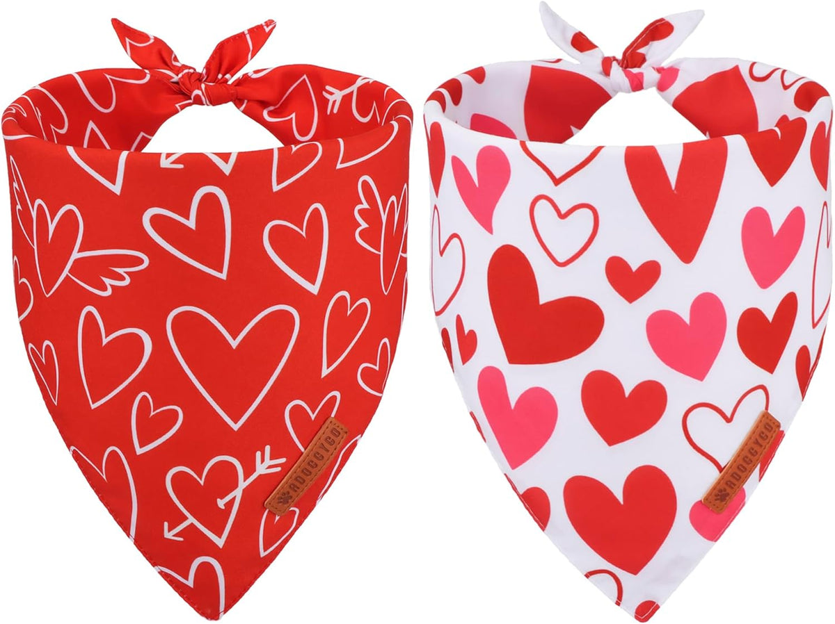 ADOGGYGO Valentine Dog Bandanas, Red Pink Heart Pet Scarf, Multi Size Offered, White Red Valentine Bandana for Small Dogs (Small)
