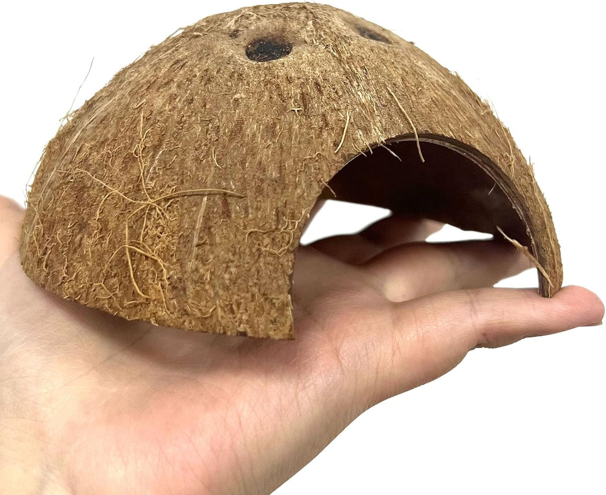 Hamiledyi 7 Pcs Reptile Hideouts Natural Coconut Shells Hut Leopard Gecko Tank Accessories for Hermit Crab Small Snake Tarantulas Lizard Chameleon Small Animal Hide Cave (with Fiber)