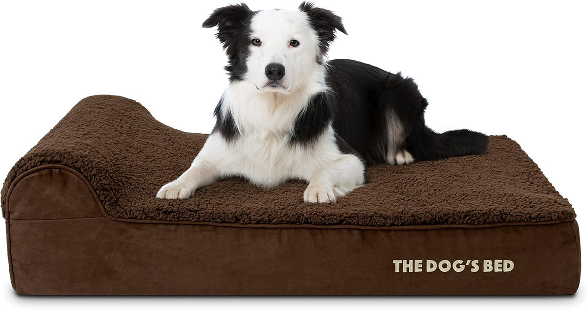 The Dog’s Bed Orthopedic Headrest Dog Bed Large Brown Plush 40x25, Memory Foam, Pain Relief forArthritis, Hip & Elbow Dysplasia, Post Surgery, Lameness, Veterinary Approved, Waterproof Washable Cover