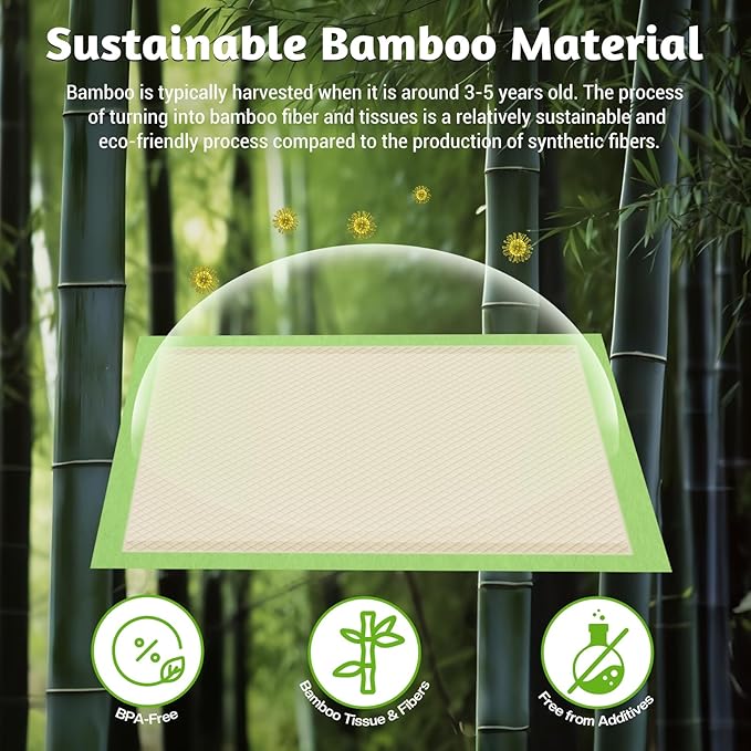 MIZOK Dog Pee Pads 36x36in Dog Pads XXL with Bamboo Odor Eliminating 11 Cups Super Absorbent 6-Layer Leak-Proof Puppy Pads with Adhesive Stickers, Disposable (30 Counts)