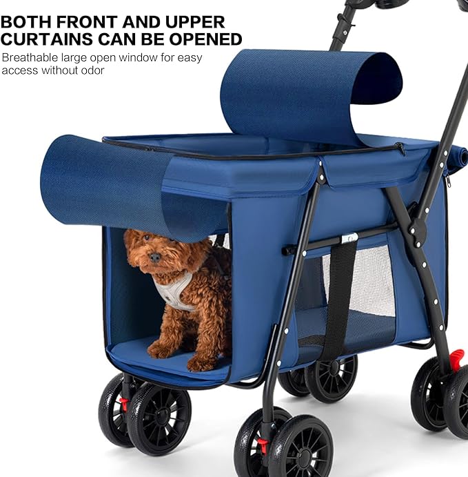 Pet Stroller Cat Dog Stroller Travel Folding Pet Carriers（Blue）