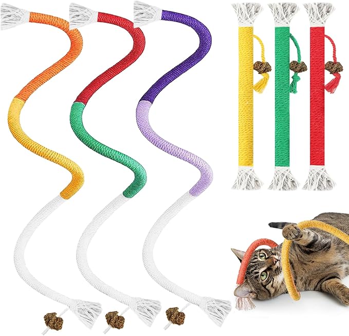 Tocirelo Cat Chew Rope Toy - 6Pack Cat Chew Toy for Teeth Cleaning, Interactive Kitten Teething Toys to Transfer Chewing from Wires, Cotton String with Natural Silvervine Ball