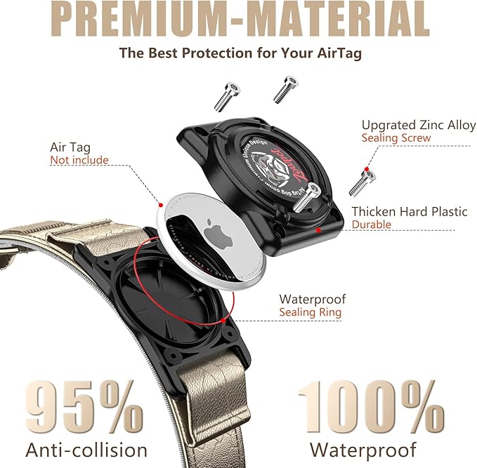 Airtag Dog Collar - Leather Dog Collar with Airtag Holder| IP68 Waterproof AirTag Holder with Metal Buckle, Comfortable GPS Dog Collars Tracker for Medium Large Dogs (Champagne Gold, M)