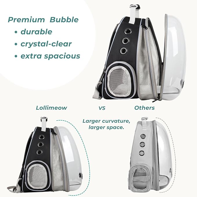 Lollimeow Cat Carrier Backpack, Bubble Expandable Backpack Carrier, Pets and Small Dogs,Airline-Approved, Designed for Travel, Hiking, Walking & Outdoor Use (Front Expandable-Black)
