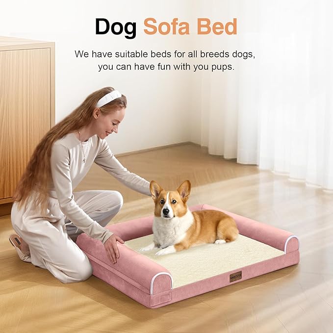 Small Dog Bed Orthopedic Washable: Beds Bolster Small Sized Dogs Bed Egg Crate Foam Couch Sofa Waterproof with Removable Cover - Pink