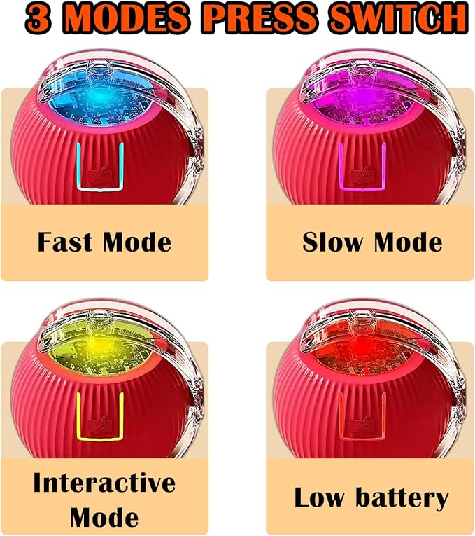 Cat Ball Toy,New Interactive Rolling Cats Dog Toy Balls 360° Smart Automatic Rolling Pet Ball, Fast Moving Toy for Dog,Interactive Toys for Cats (Red)