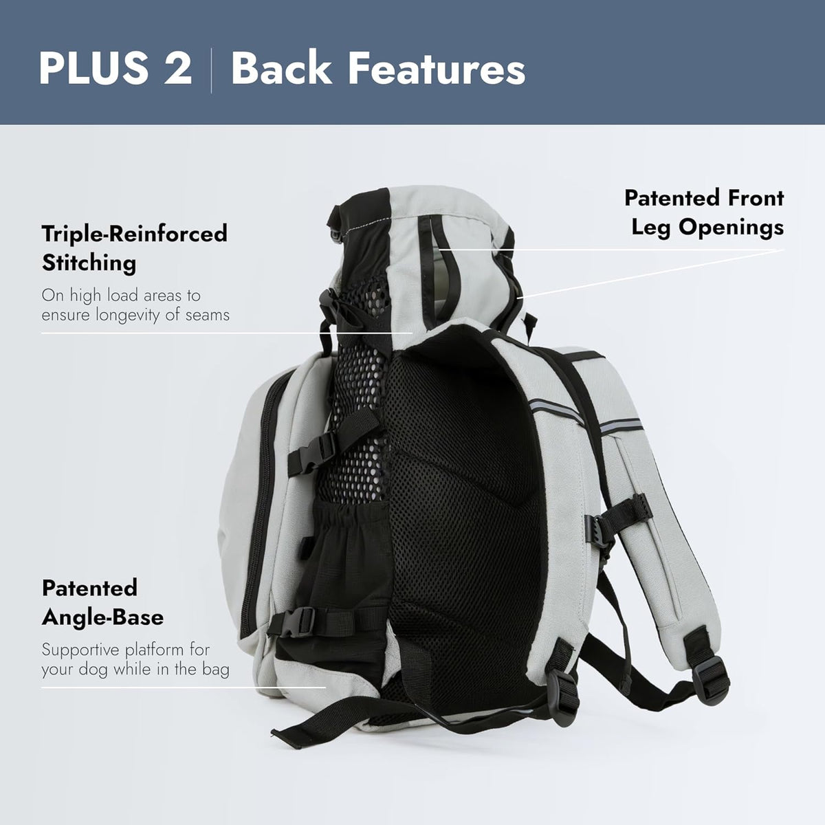 K9 Sport Sack Plus 2 - Small, Light Grey - Ideal for Dogs 13-16” Long - Adjustable, Backpack-Style Carrier with Multi-Functional Storage Pack, Thick Shoulder Straps & Padded Back Panel