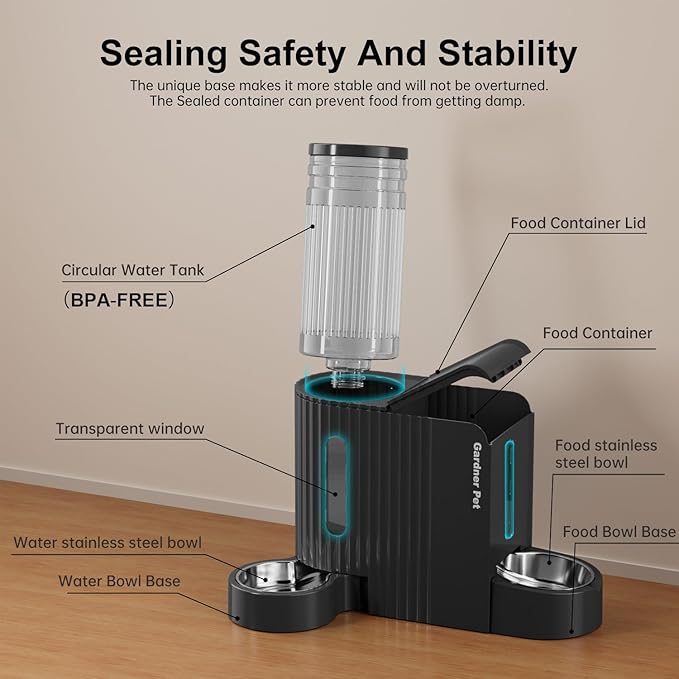 Gardner Pet Automatic Gravity Cat Food Feeder and Water Dispenser Stainless Steel Two-in-One Set Large Capacity Dispenser for Pets Dogs, Puppies, Kittens