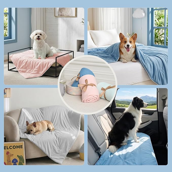 Soulbond Cooling Blanket for Large Dogs - Q-MAX>0.45, Washable Cool Pet Cats Throw Blanket for Hot Weather, Self-Cooling Soft Dog Mat for Bed Crates Couch Sofa Cars(40"x50", Light Blue)