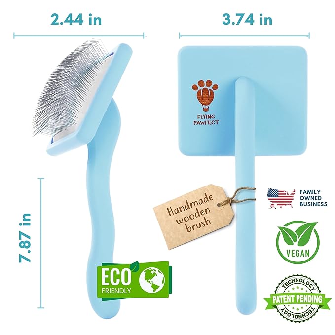 Pet Slicker Brush With Soft Massage Grooming Stainless Steel Pins - For Dematting, Shedding Fur, and Undercoat - Ideal Gift for Professional Pet Groomers - Long Slicker Brush