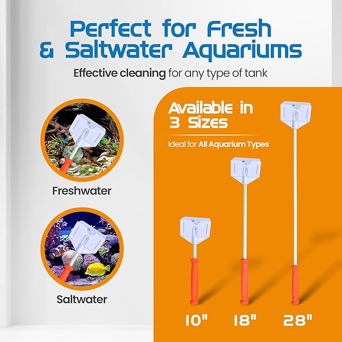 FL!PPER Flipper Platinum Aquarium Algae Scraper | Glass & Acrylic Tank Cleaner with Serrated Blade for Efficient Aquarium Maintenance (18” Rigid Shaft)