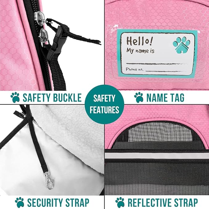PetAmi Airline Approved Pet Carrier for Cat, Soft Sided Dog Carrier for Small Dogs, Cat Travel Supplies Accessories for Indoor Cats, Ventilated Pet Carrying Bag Medium Large Kitten Puppy, Small Pink