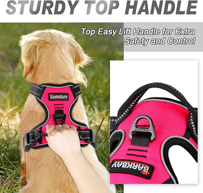 BARKBAY No Pull Dog Harness Front Clip Heavy Duty Reflective Easy Control Handle for Large Dog Walking(Pink,L)