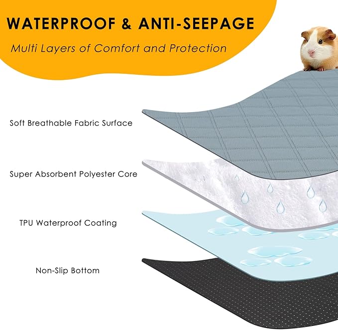 2 Pack Guinea Pig Cage Liners for C&C 2x4 Habitat Washable Guinea Pig Bedding Super Absorbent | Waterproof | Non Slip| Reusable Guinea Pig Pee Pads for Small Animals Cages - 57.1" x 27.6"