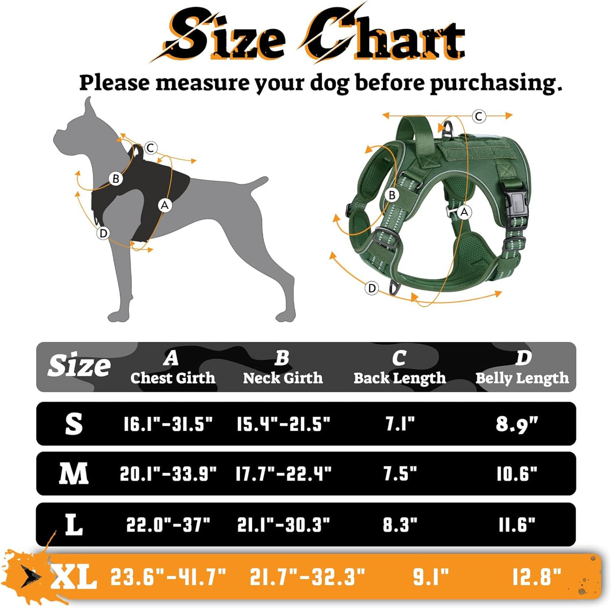 rabbitgoo Dog Harness for Large Dogs No Pull, Tactical Service Pet Vest with Molle and Control Handle, Adjustable and Reflective Military Harness for Easy Walking and Training, Green, XL